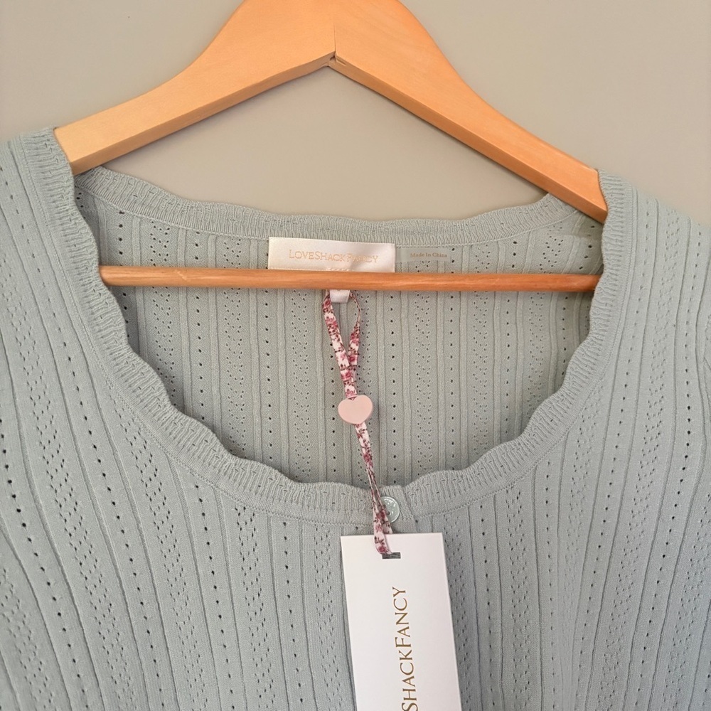 NWT LoveShackFancy Martti Stretch Pointelle Cardigan Eau De Nil Green | S - Picture 7 of 11